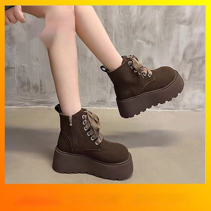 Women's Vintage Lace-Up Chunky Platform Boots Retro Style