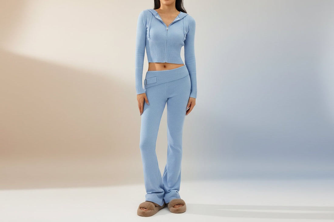 Women's Cozy Knitted 2-Piece Set - Cardigan & High-Waisted Pants