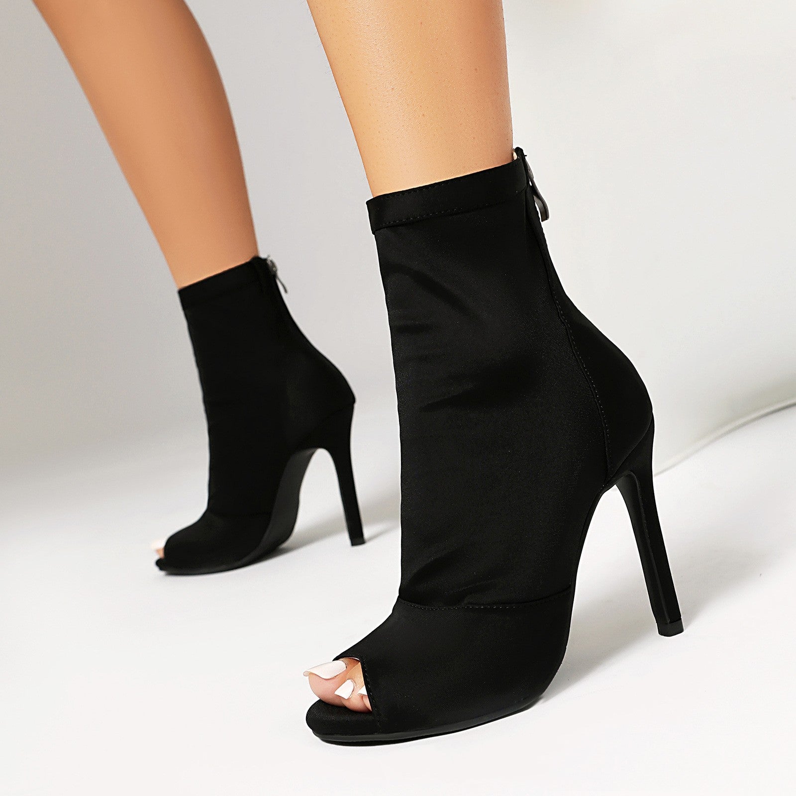 Women Peep Toe Stiletto Boots High Heel Fishmouth Ankle Boots