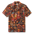 Black Hawaiian shirt featuring a winged tiger and floral print in yellow, red, and orange.