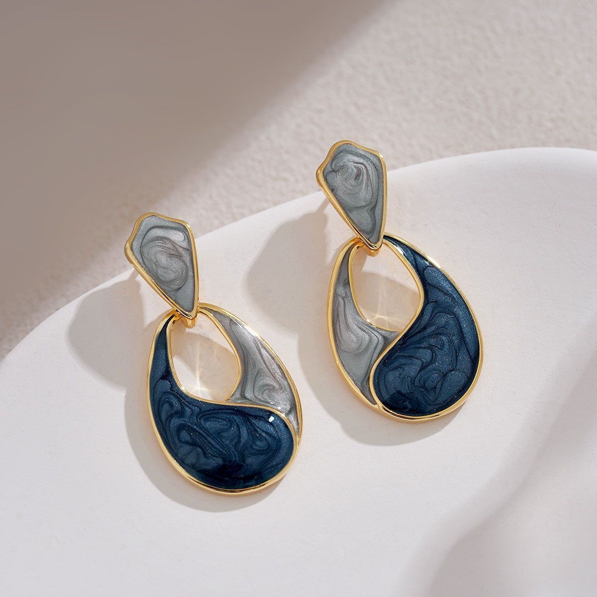 Blue Water Drop Stud Earrings Elegant French Hepburn Style Jewelry