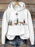 Women's Casual Graphic Hoodie Beige Cat Print Pullover Sweatshirt - Image 4