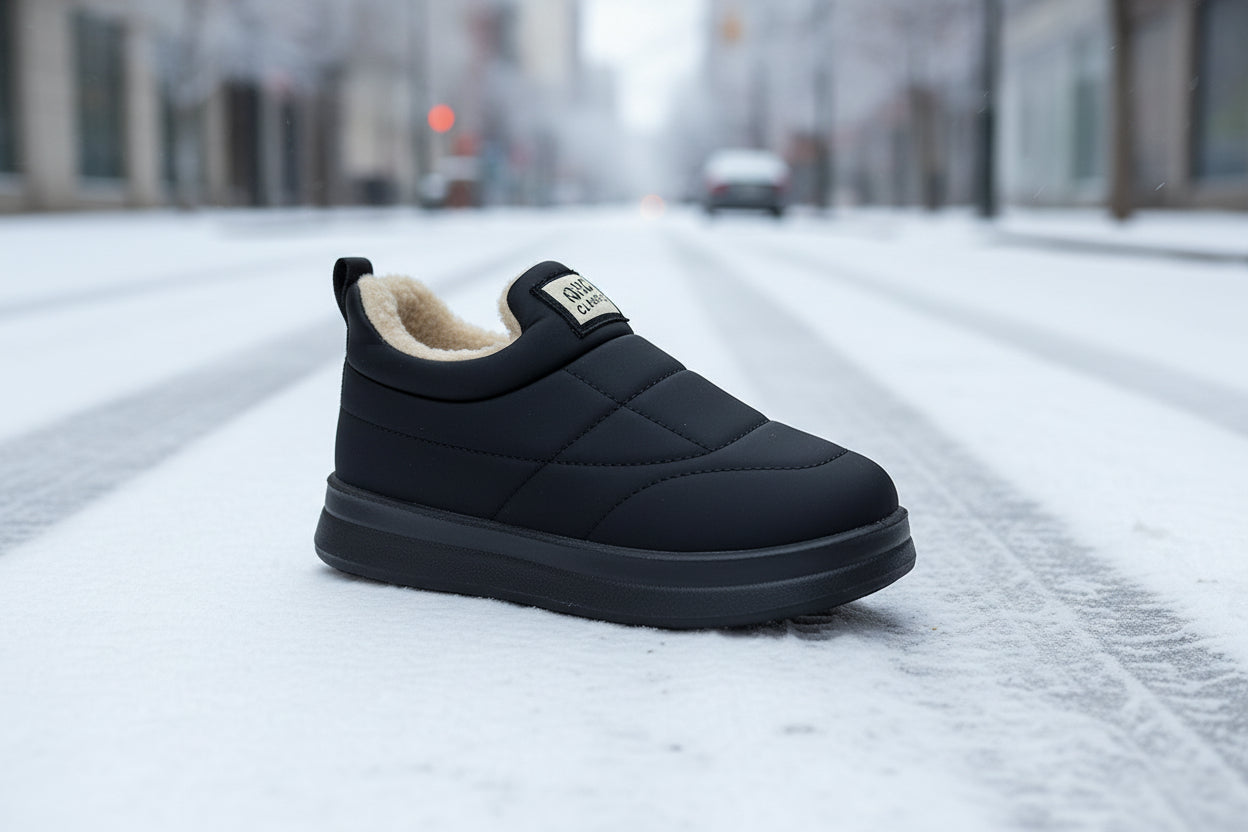 Women's Black Quilted Winter Slip-On Shoes with Plush Lining - Image 2