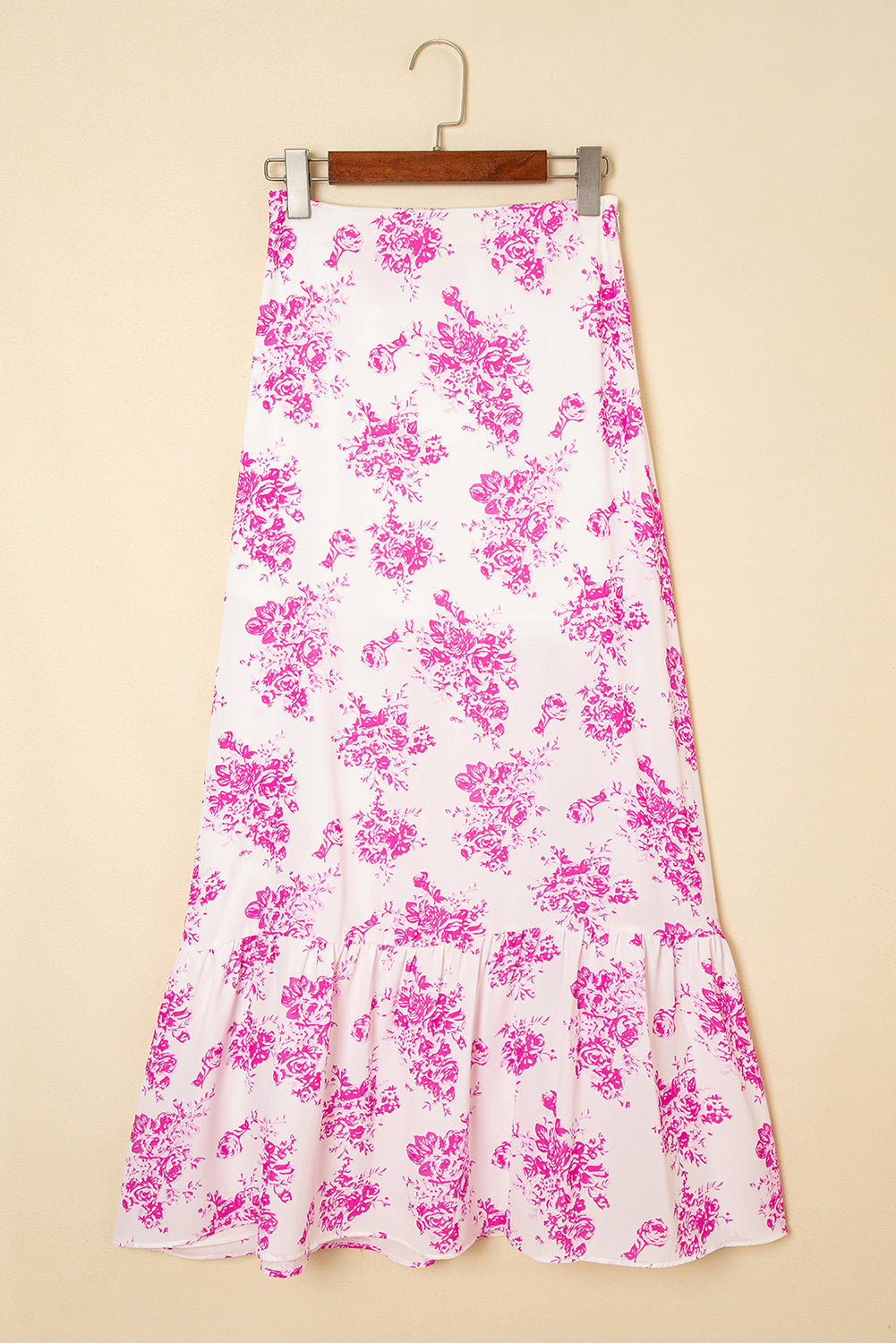 Black Boho Floral High Waist Ruffle Split Maxi Skirt