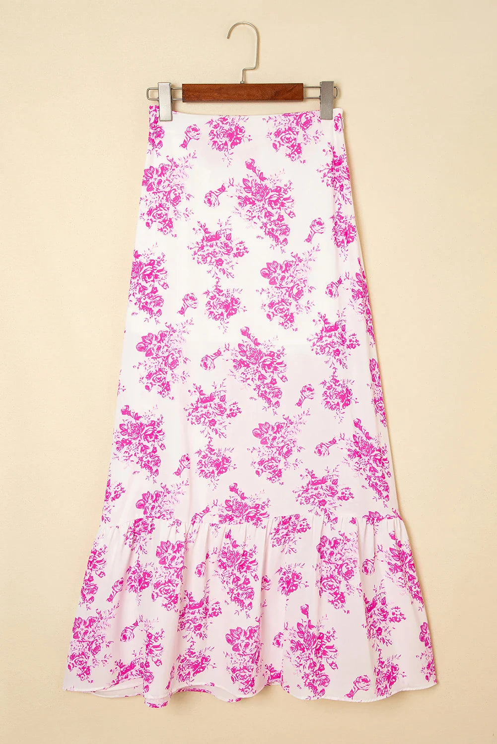 Floral Boho High Waist Ruffle Split Maxi Skirt