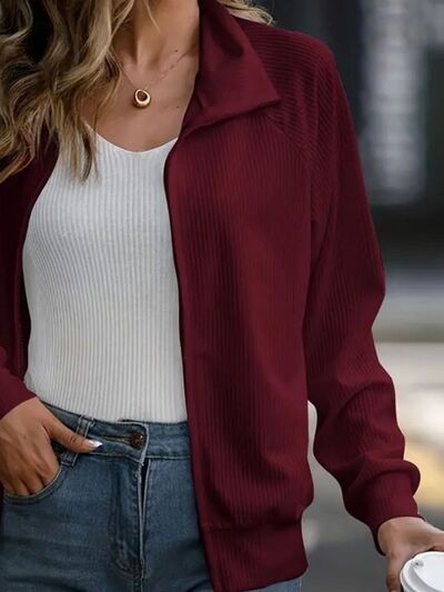 Women's White Zip-Up Collared Jacket with Raglan Sleeves