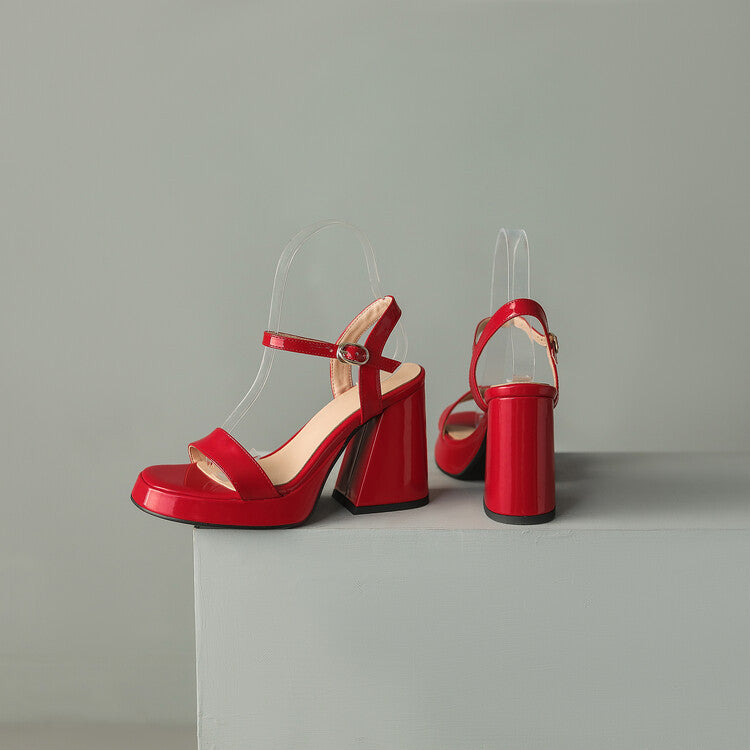Women's Round Toe Platform Sandals with Buckle Strap Chunky Heel - Image 12