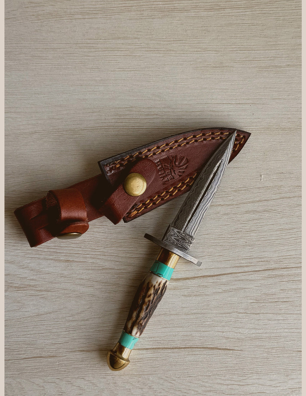 Handcrafted Damascus Utility Knife with Stag Handle - Rustic 8-10"