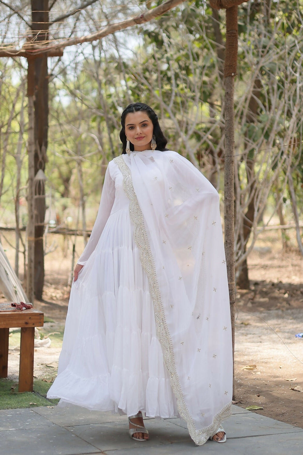 White Georgette Sequence Embroidery Kurta Set