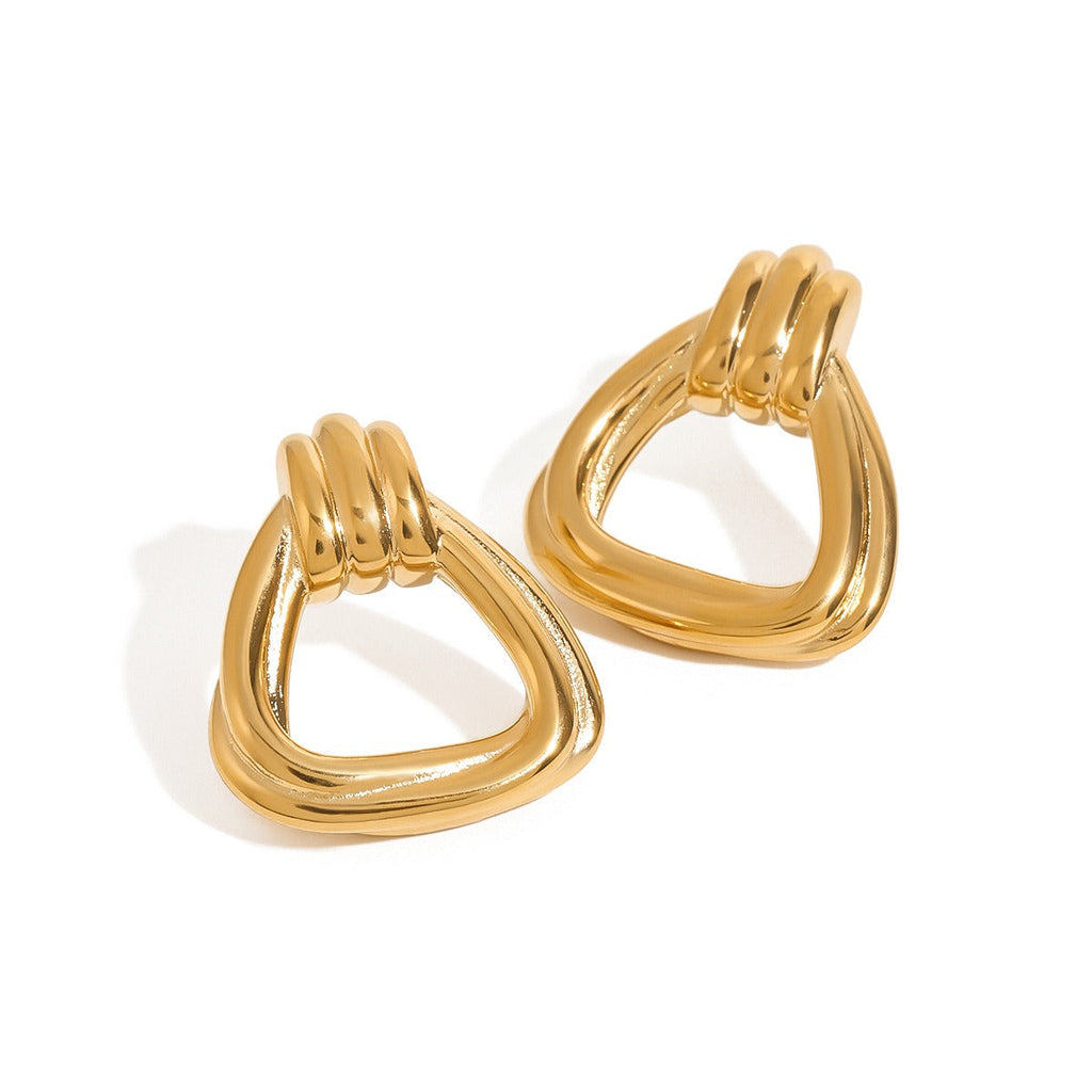 18K Gold Geometric Triangle Hollow Statement Earrings