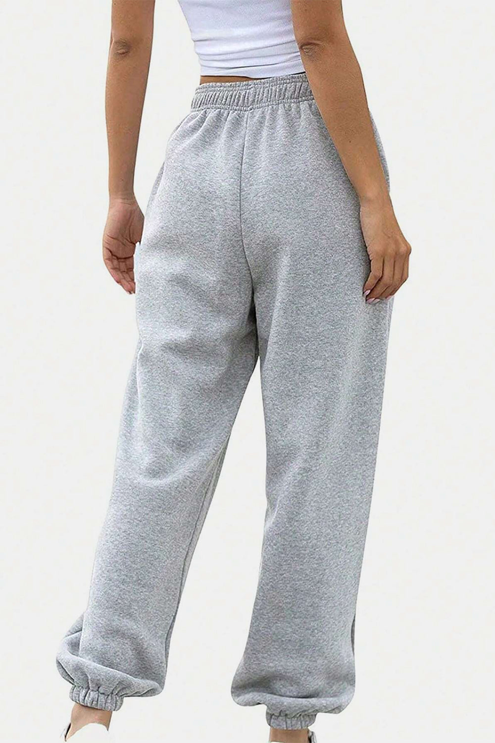 Women's Black Elastic Waist Jogger Pants with Side Pockets - Image 4