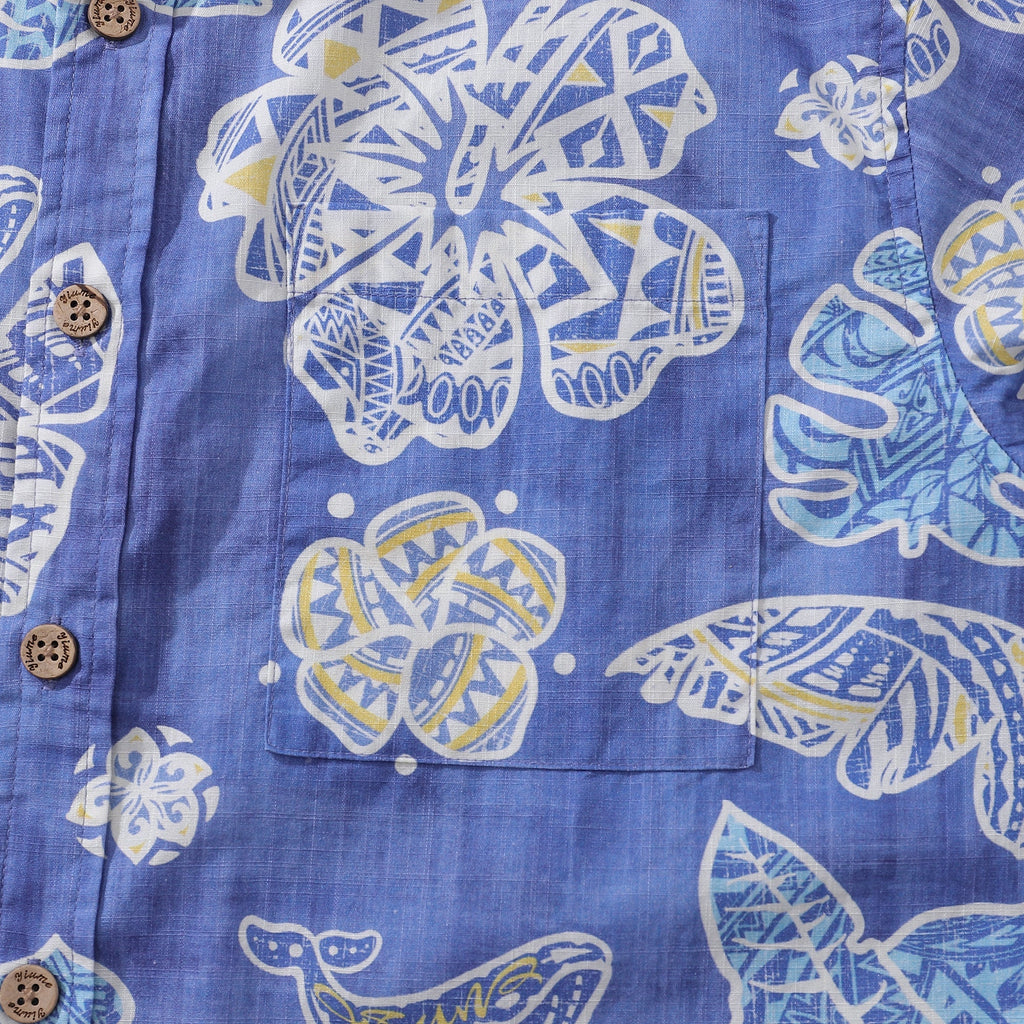 Men's Hawaiian Shirt Native Plant Pattern Cotton Button-Down