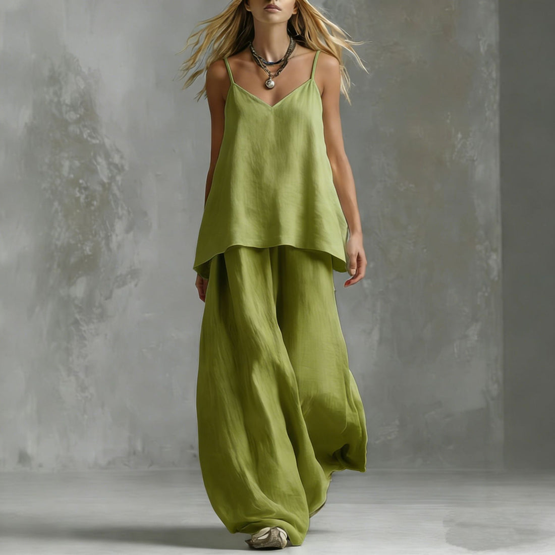 Women's V-Neck Sleeveless Two-Piece Wide Leg Pantsuit Set - Image 11