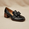 Women Brown Square Toe Chunky Heel Pumps with Decorative Bow - Image 6