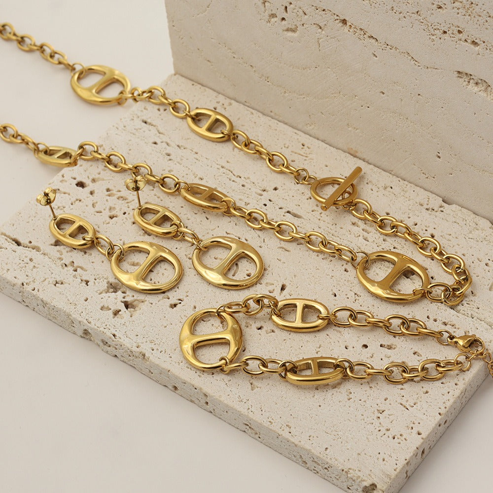 18K Gold Geometric Sun Jewelry Set - Necklace, Bracelet & Earrings