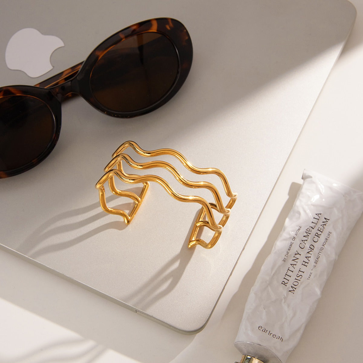 18K Gold Wave Bracelet - Sculptural Ocean Inspired Wristwear