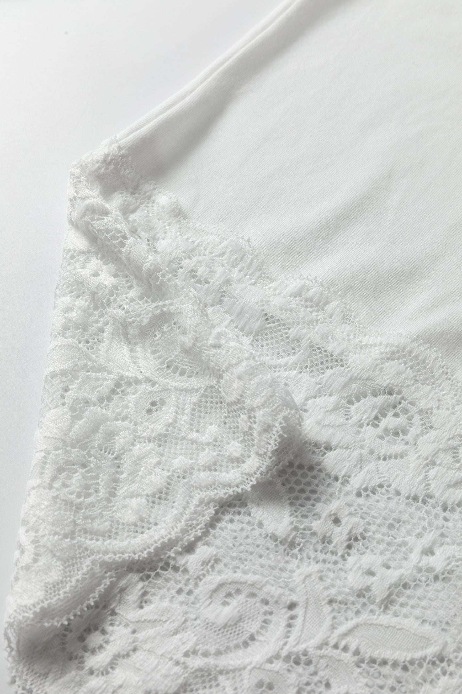 White Lace Trim V Neck Cuffed Long Sleeve Loose Top