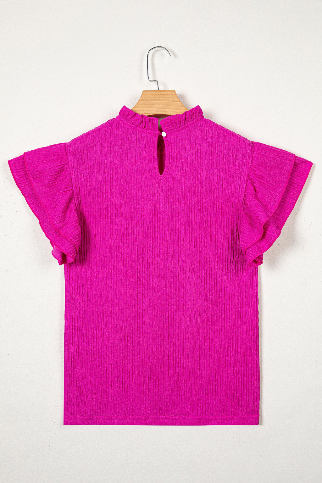 Londyn Trim Short Sleeve Blouse in Magenta Ruffle Detail