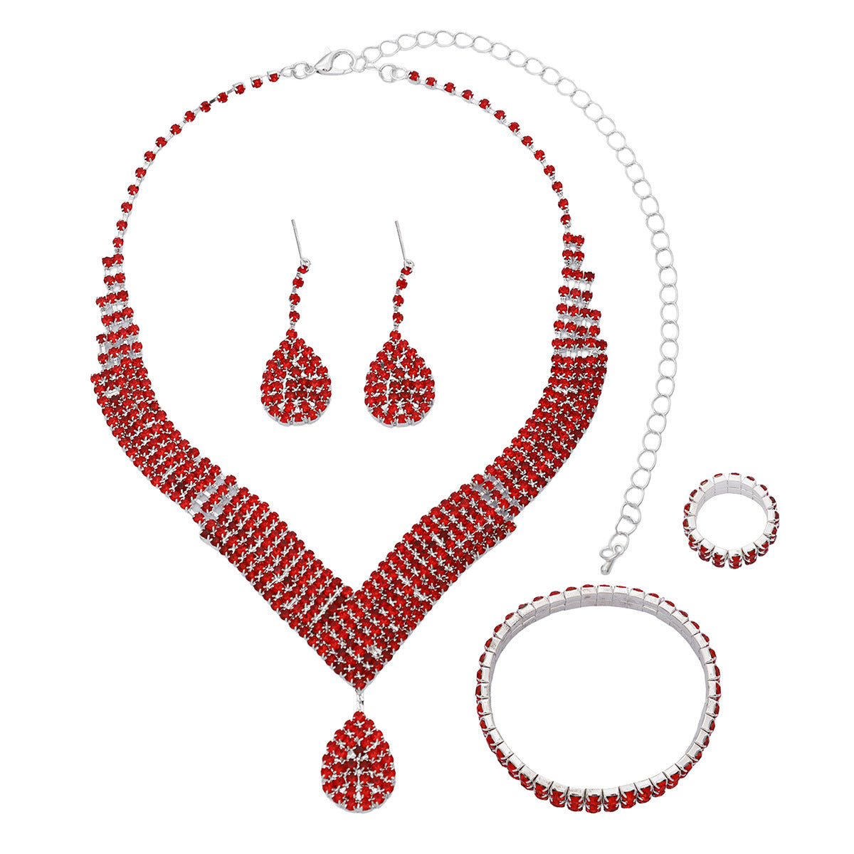 Luxury Chain European And American Wedding Jewelry Jewelry Set Bridal Wedding Supplies Necklace Earrings Bracelet Ring Head