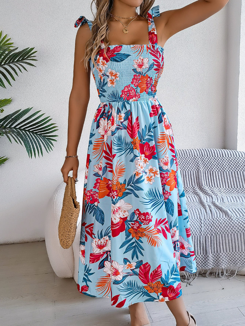 Women's Floral Suspender Corset Dress High-Waisted Summer Maxi