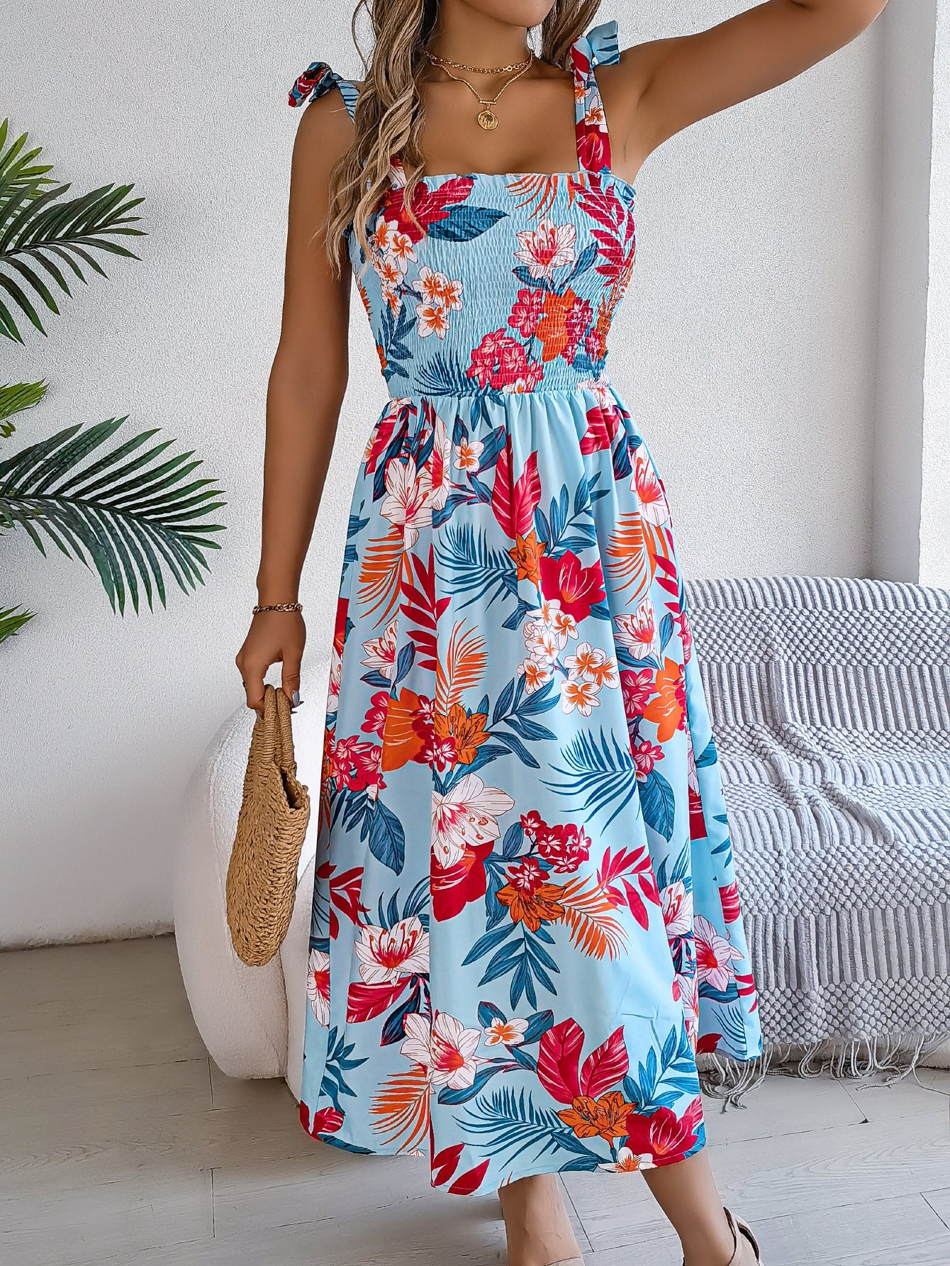 Women's Floral Suspender Corset Dress High-Waisted Summer Maxi