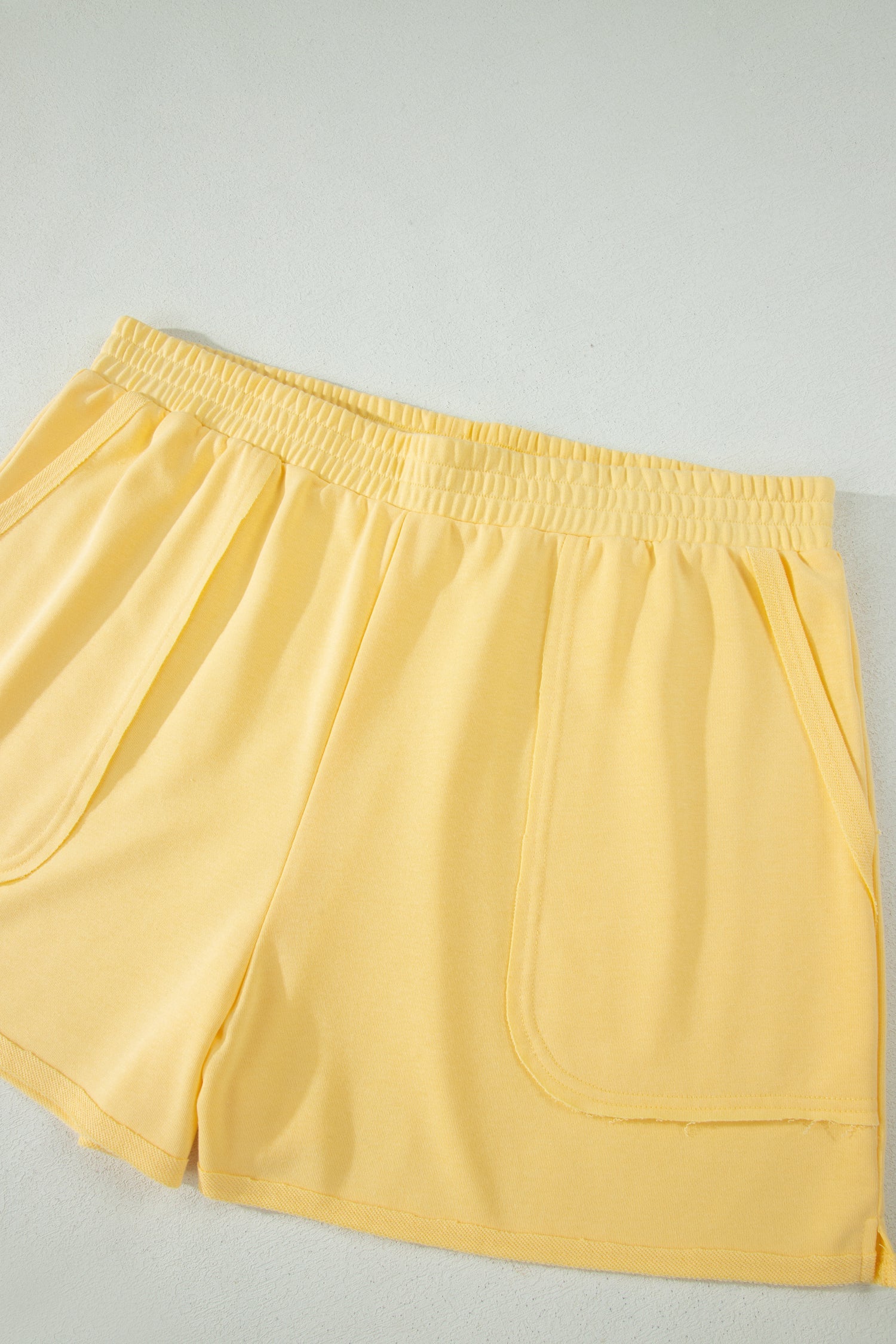 Solid Polo Tee and Elastic Waist Shorts Loungewear Set - Yellow