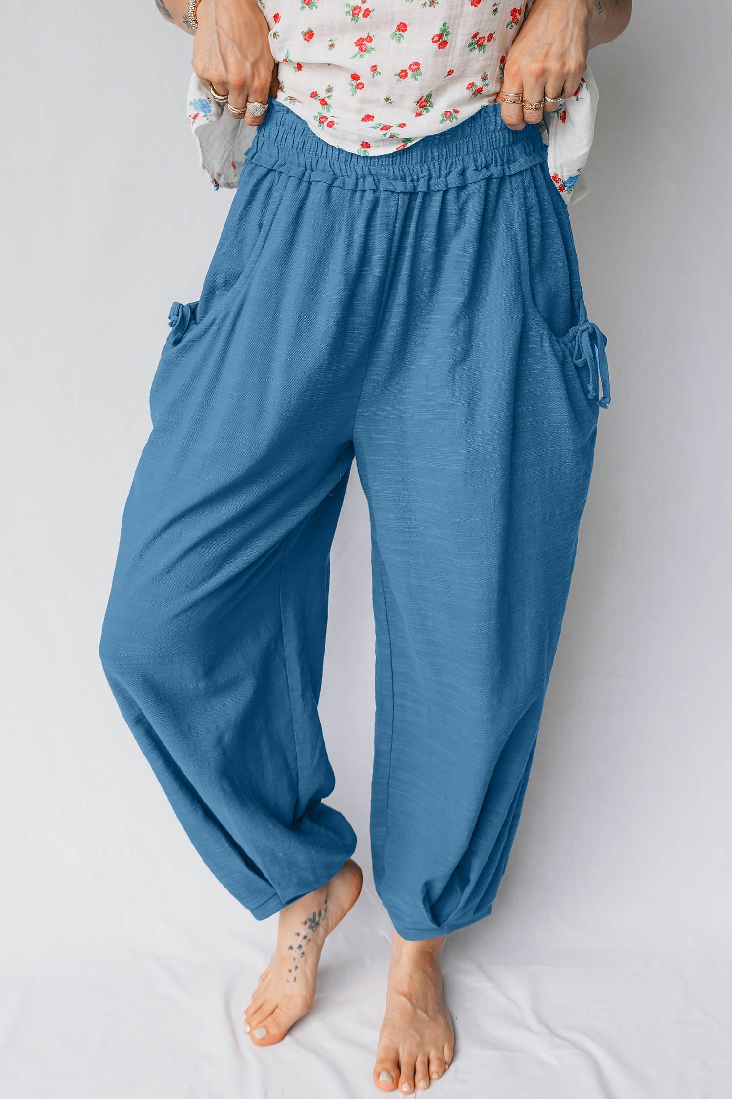 Smock Waist Casual Jogger Style Pants