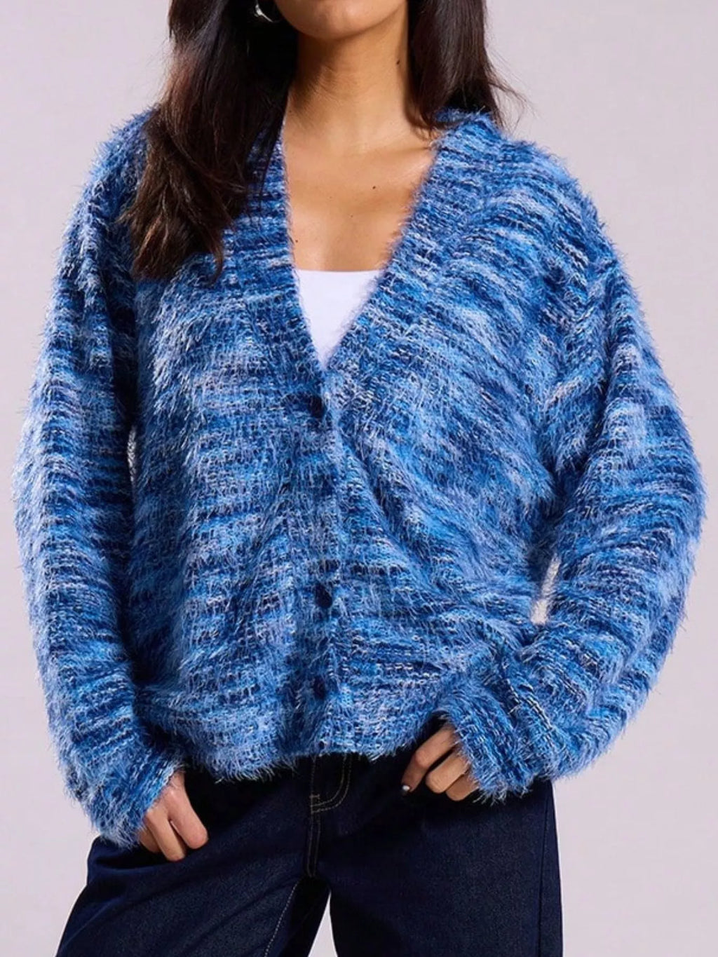 Chunky Knit V-Neck Button-Up Cardigan
