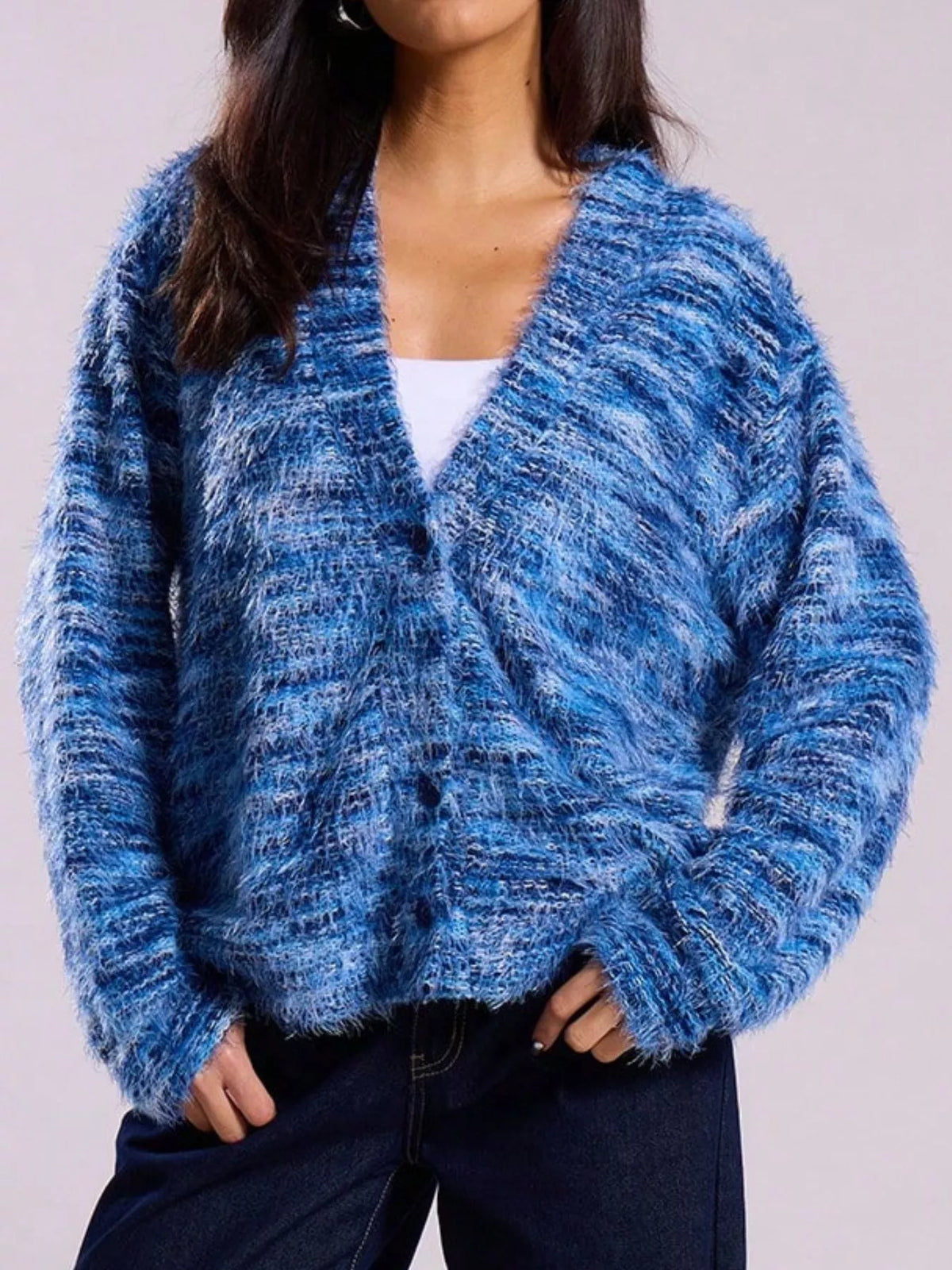 Chunky Knit V-Neck Button-Up Cardigan