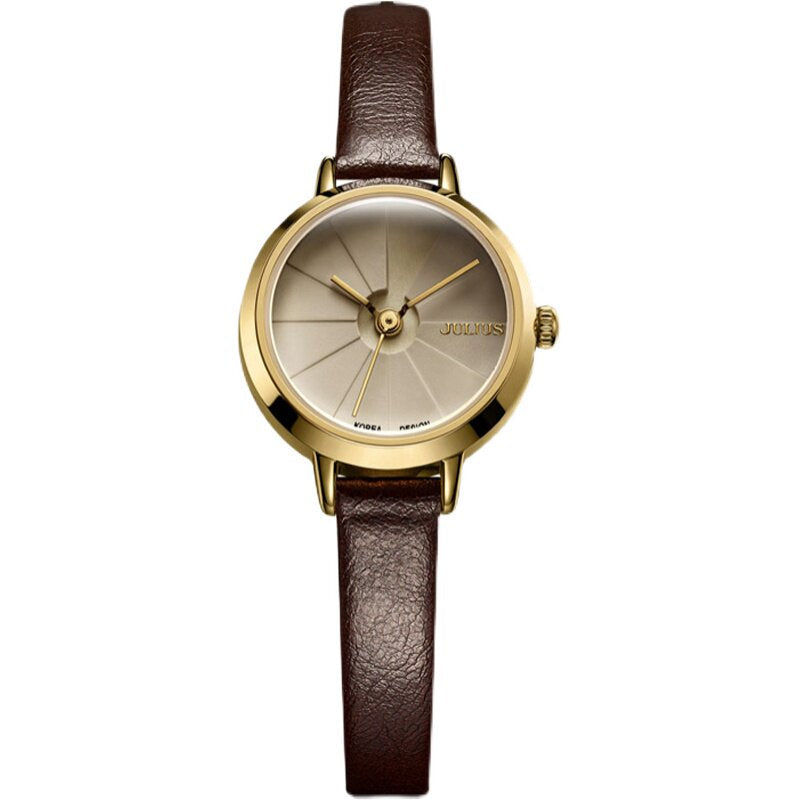 Retro Artistic Style Genuine Leather Thin Strap Compact Casual Round Quartz Watch
