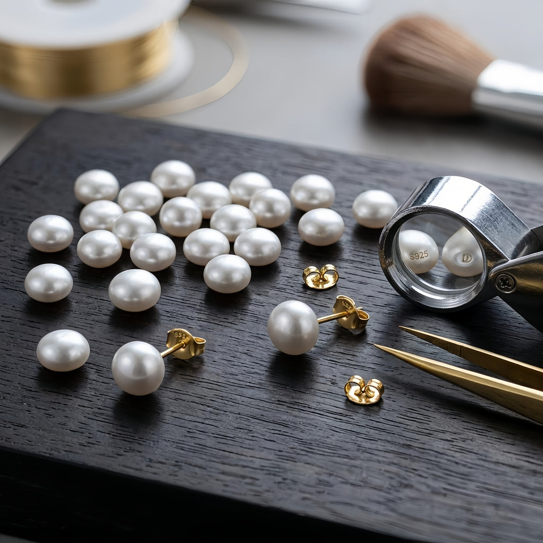 Classic White Pearl Stud Earrings in 925 Sterling Silver