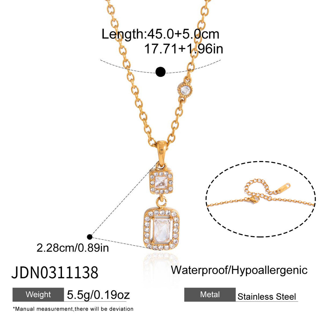 Minimalist Square Zircon Pendant Necklace in Gold Stainless Steel