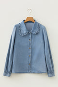 Ruffle Peter Pan Collar Western Denim Shirt