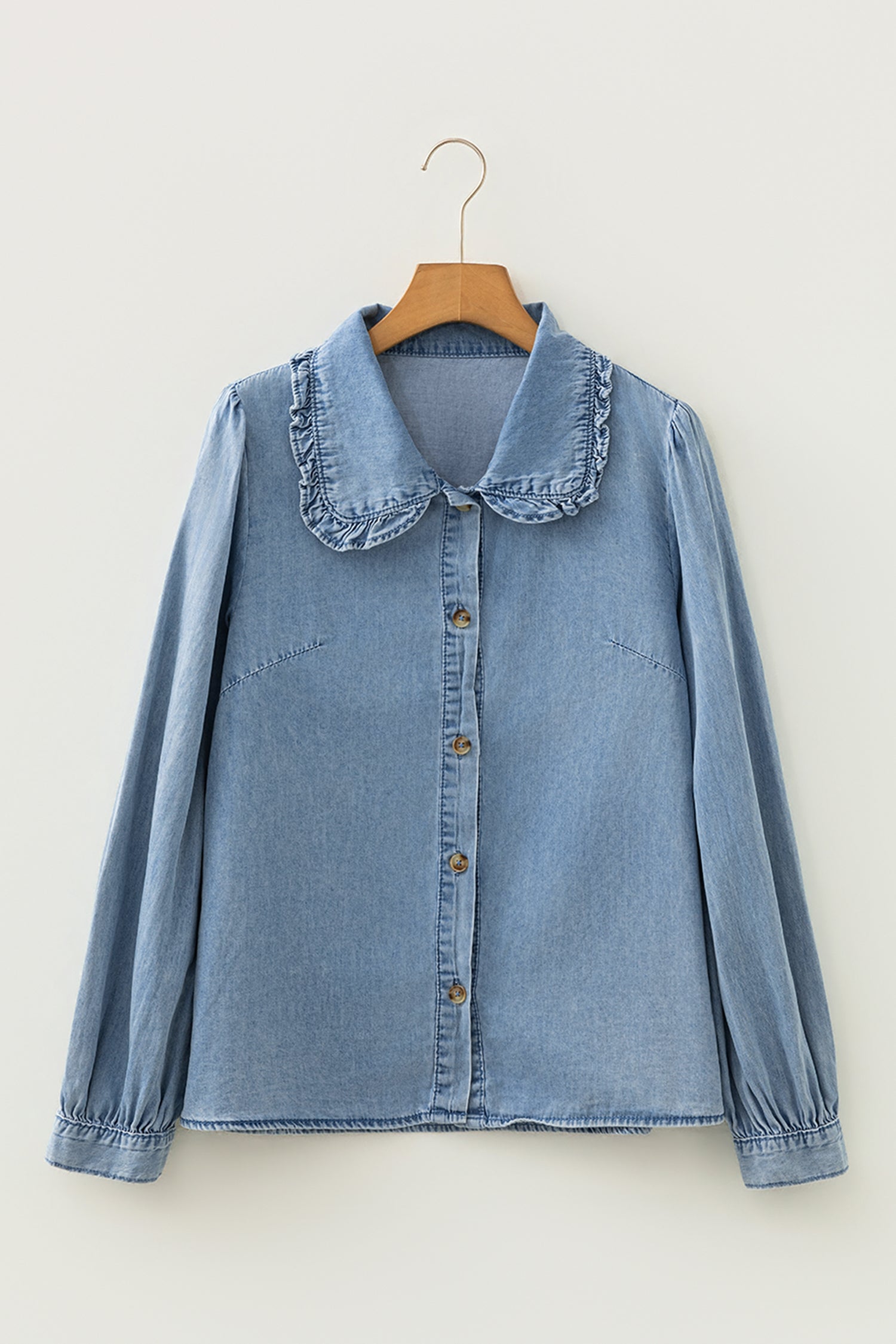 Ruffle Peter Pan Collar Western Denim Shirt