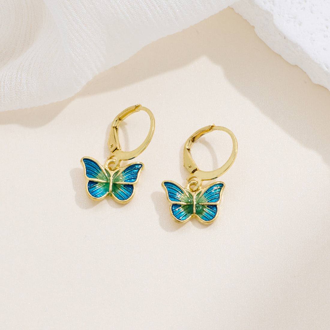 Gold Butterfly Earrings Petite Dripping-Oil French Korean Style