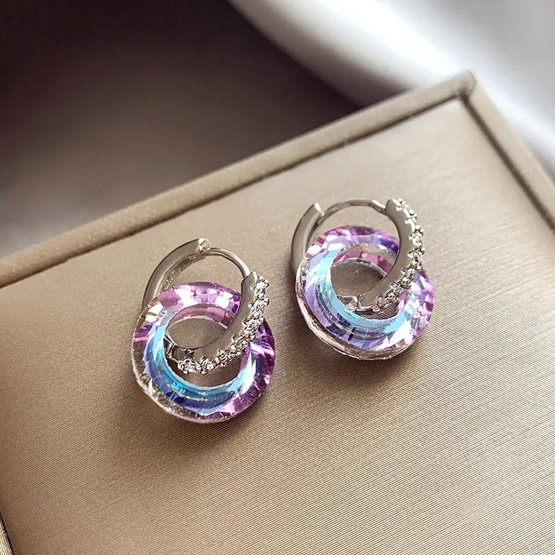 Shimmer Crystal Circle Earrings Elegant Premium Geometric Hoops
