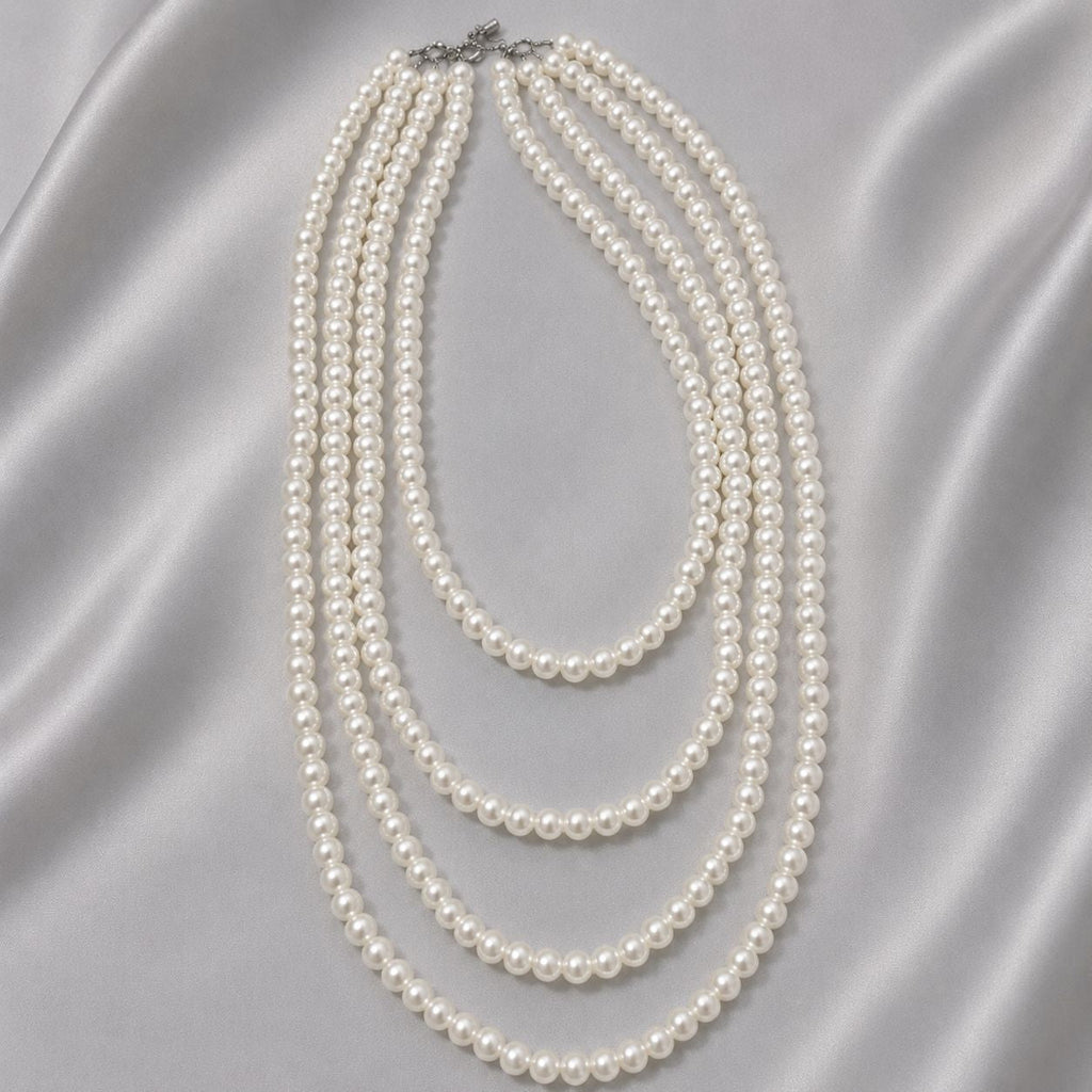 Three Or Four Multi-layer Glass Pearl Necklace Elegant Fashion Sweater Chain Dress Cheongsam Neck Chain Opera Clothing Accessories