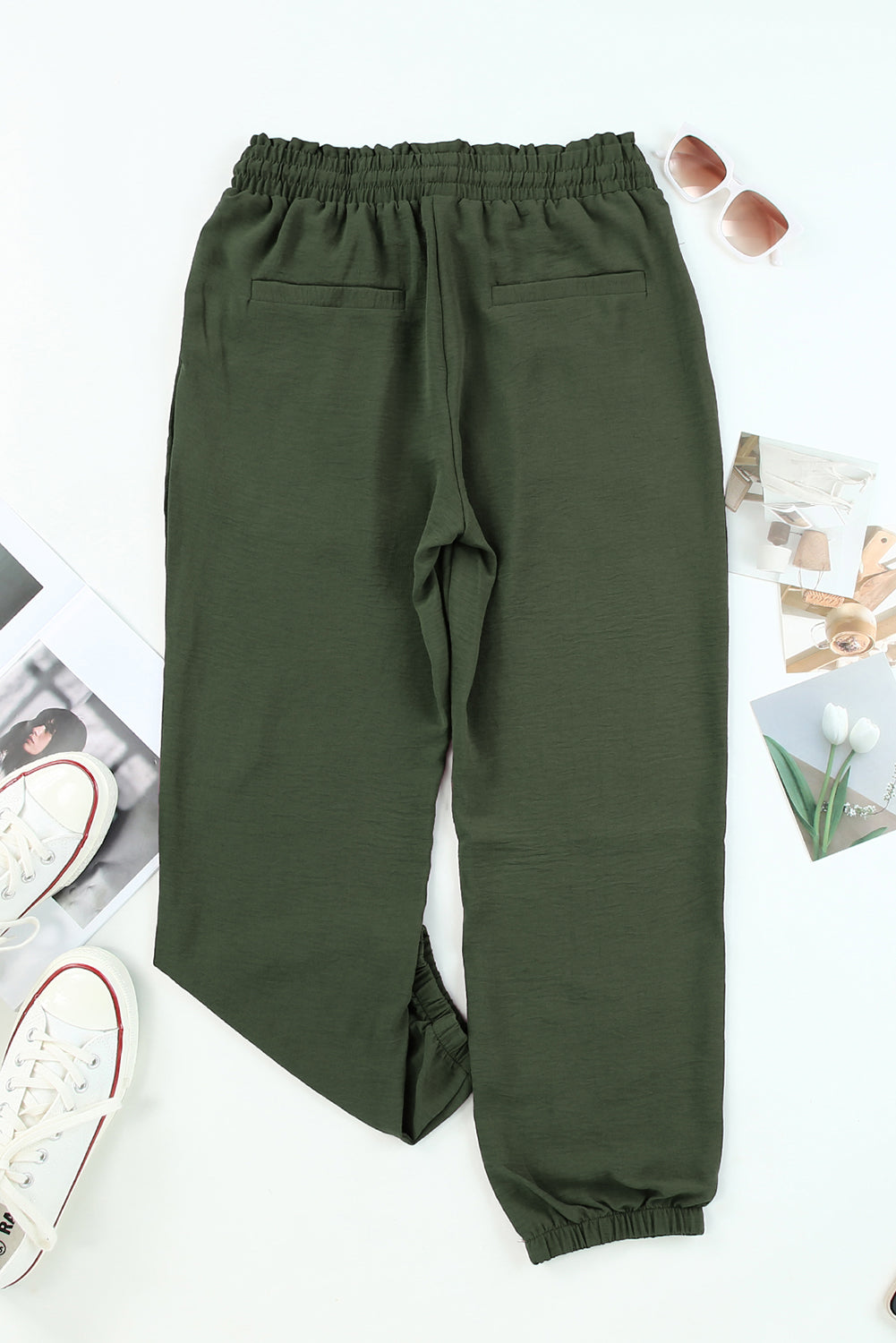Emory Smocked Waist Joggers with Drawstring in Olive Green