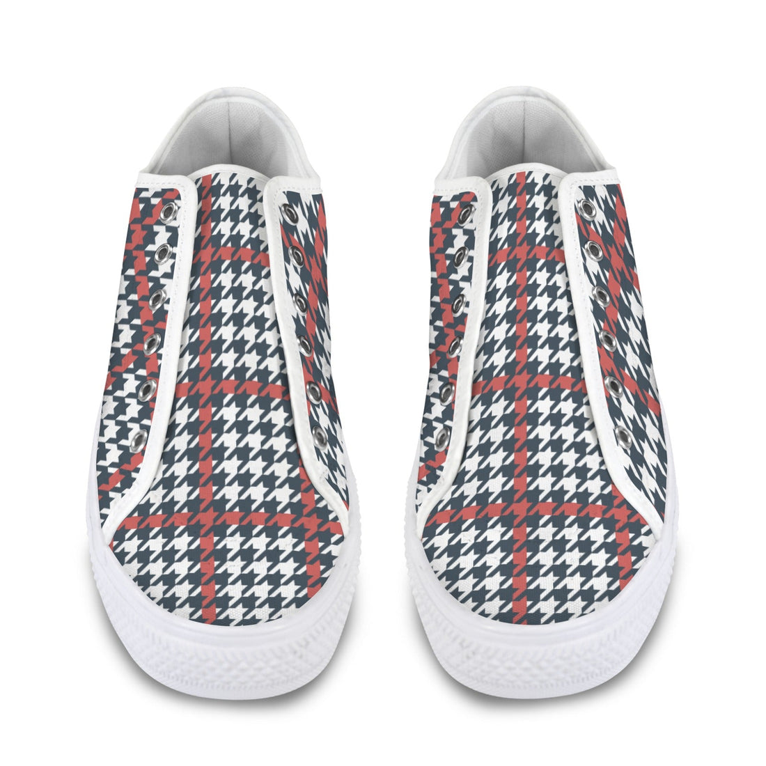 Women's Plaid Canvas Low-Top Sneakers - Red, White & Blue Harajuku Style