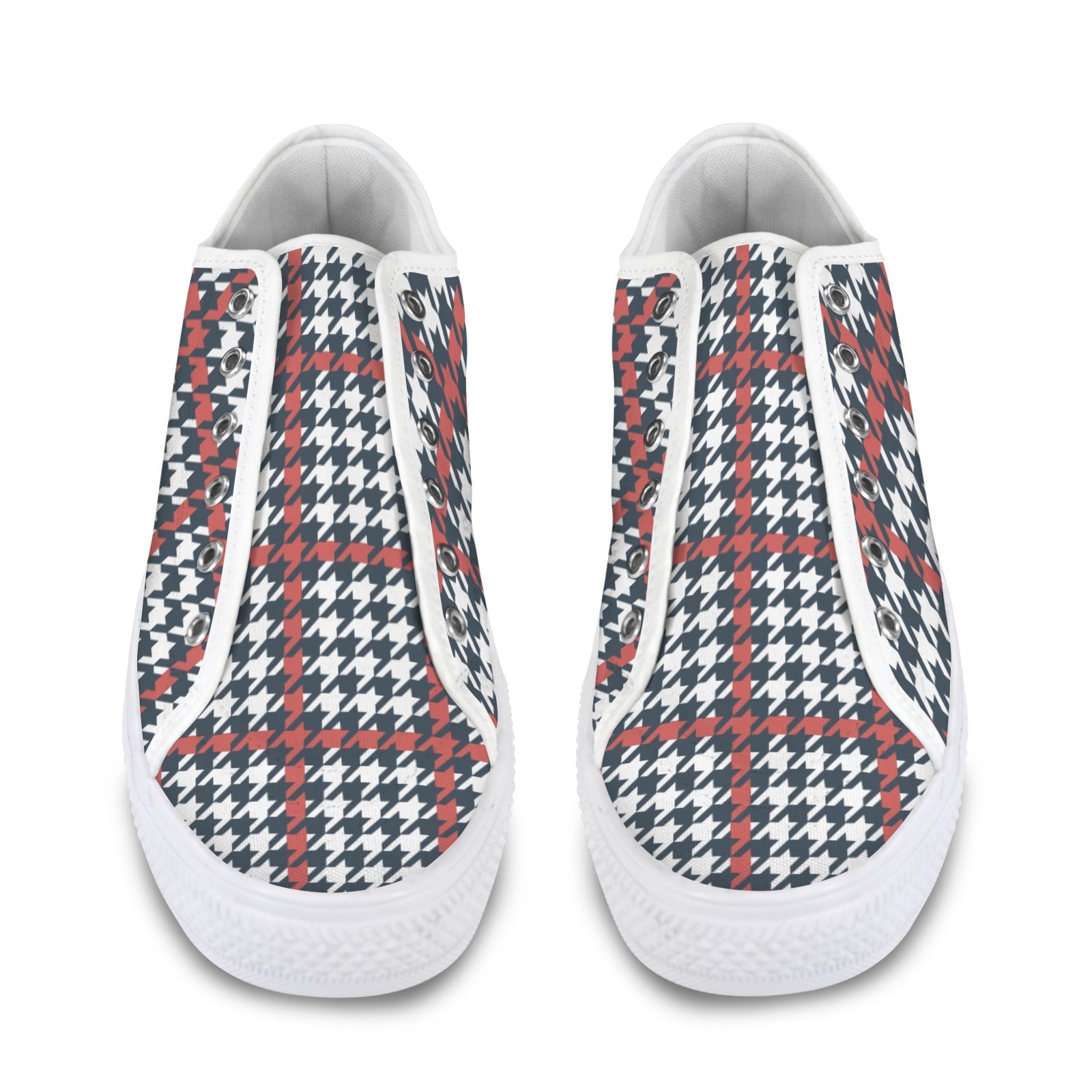 Women's Plaid Canvas Low-Top Sneakers - Red, White & Blue Harajuku Style