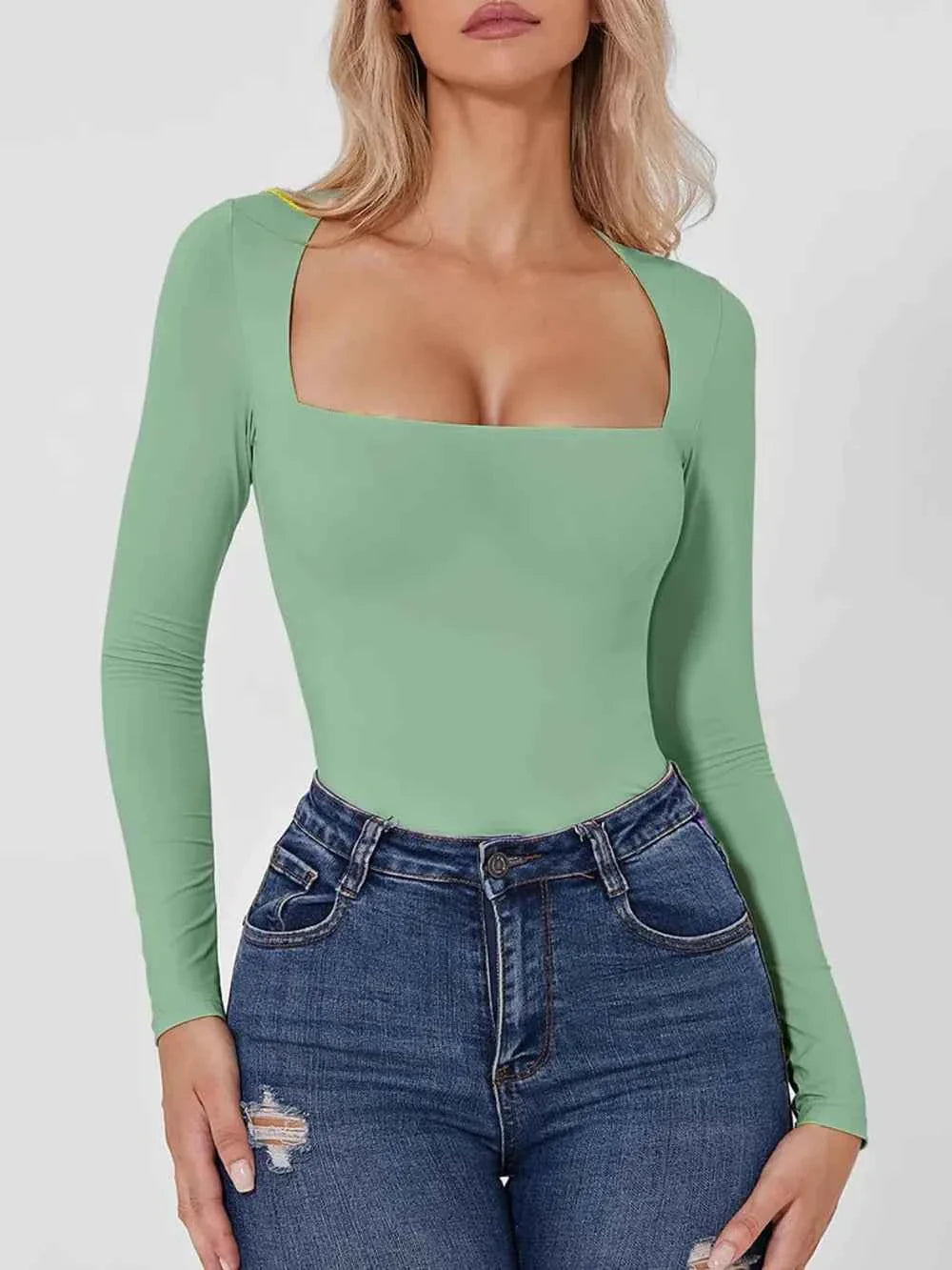 Square Neck Long Sleeve Bodysuit