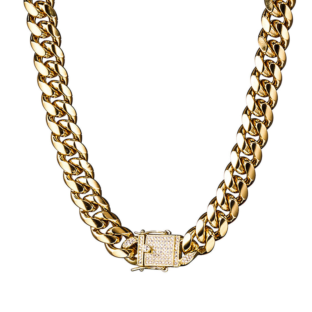 Stainless Steel Gold-colored Encrypted Flat-drill Clasp Necklace