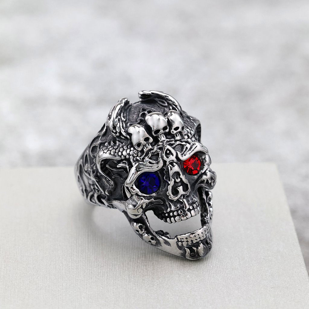 Bold retro punk statement ring in stainless steel with geometric design