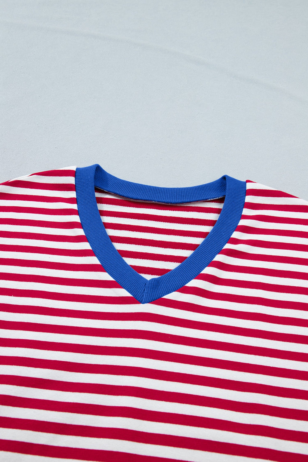 Skye Stripe Trim Tee Set: Patriotic V-Neck Loungewear in Cotton