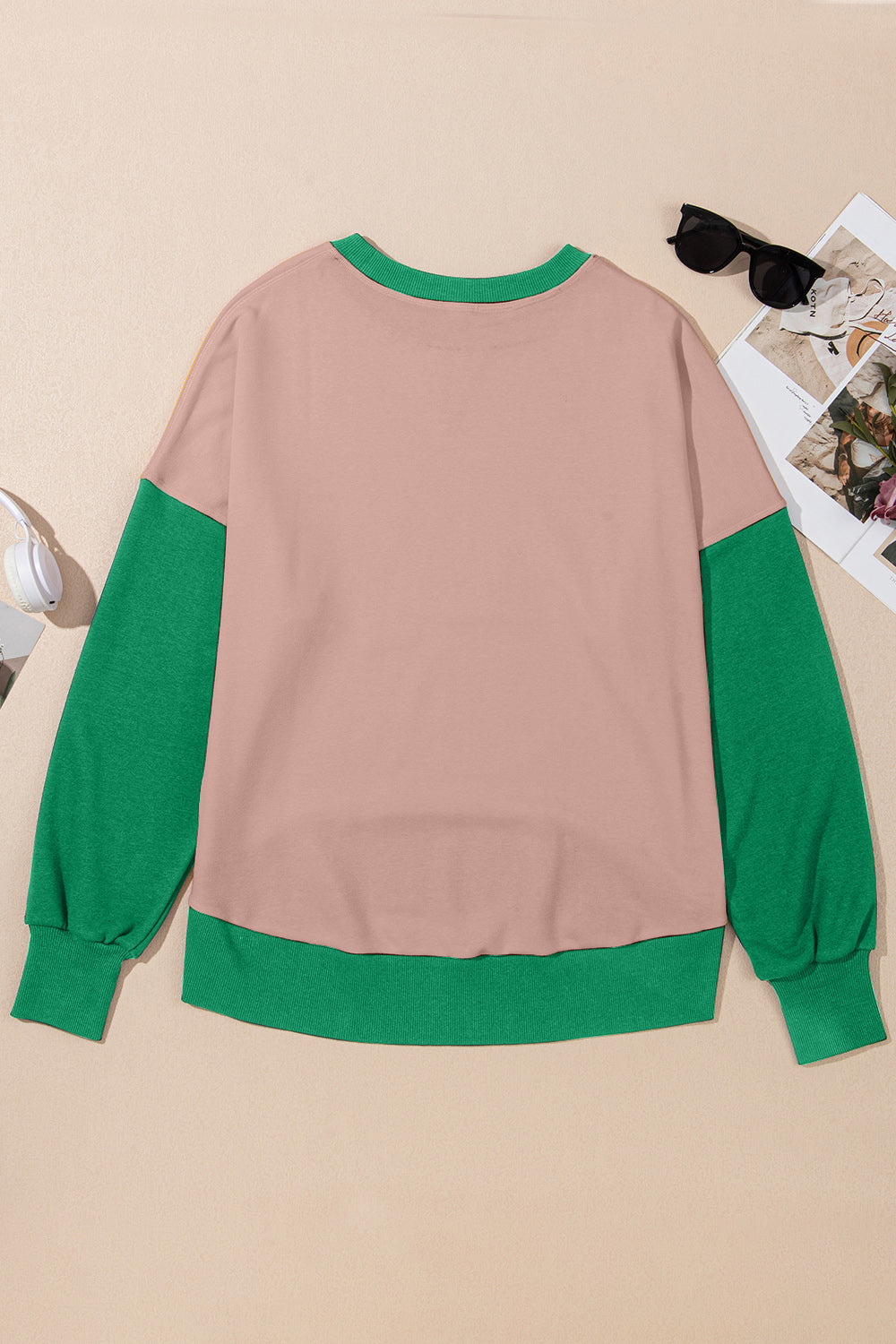 Women's Contrast Crewneck Sweatshirt in Beige and Grey