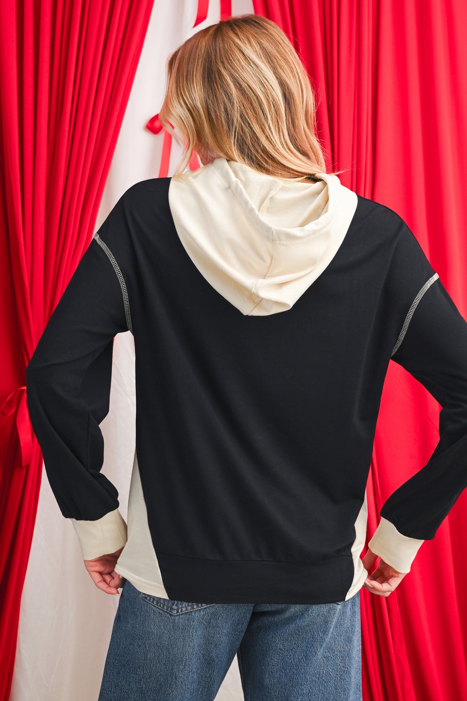 Black Contrast Trim Kangaroo Pocket Hoodie