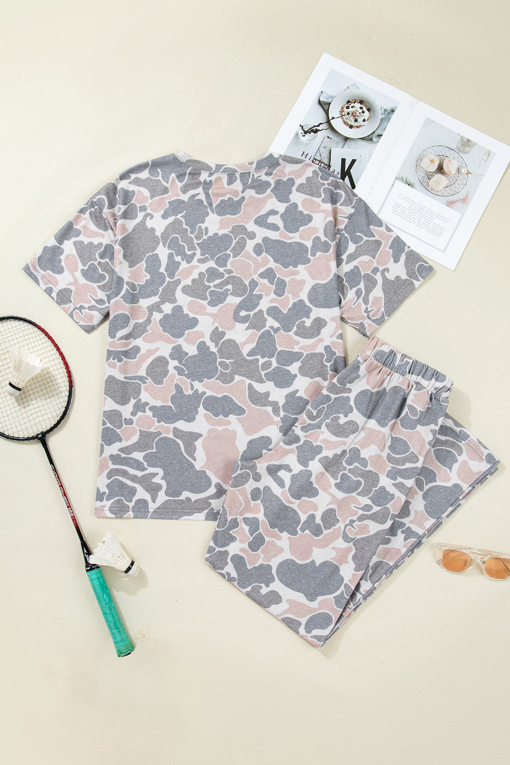 Camo Print Short Sleeve Top and Wide Leg Pant Set - Image 3