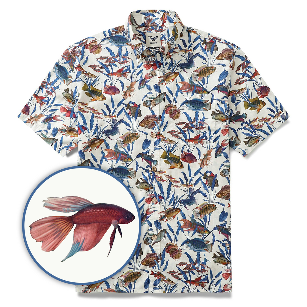 Men's Fish Shirt Button Down Tropical Hawaiian Shirts For Men Short Sleeve Aloha Shirt Nature Collector By Amy