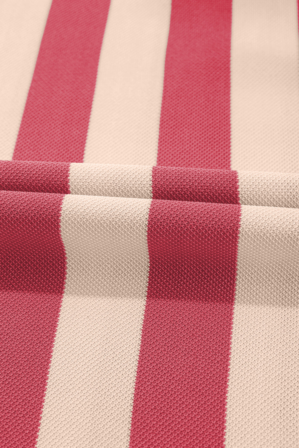 Contrast Striped Collar Long Sleeve Mini Dress in Knit Fabric