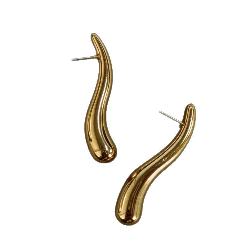 Womens Minimalist Twisted Curved Metal Dangle Earrings,Smooth Gold Tone Curved Bar Earrings For Beach Vacation Daily Wear